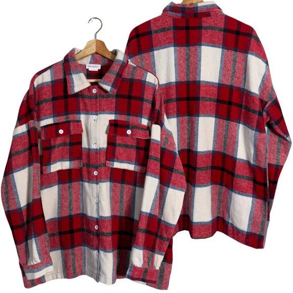 Lovers + Friends Revolve Kaianna Plaid Wool Shacket Women Large Red White Jacket - Picture 3 of 16